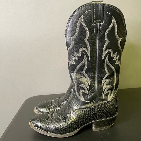 Nocona Black Snake Skin Western Cowboy Boots 8.5D Vintage Exotic Mens Boots - Picture 12 of 12